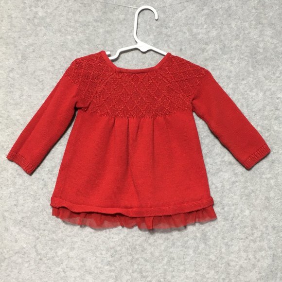 Cat Jack Sweater Dress Infant Girls 6-9m Red Lattice Stitch Knit Long Sleeve - Picture 2 of 6